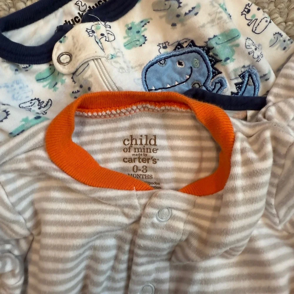 Baby Boys 3 Pack Carter's Gerber Duck Duck Goose Footed Sleepers Size 0-3 Months